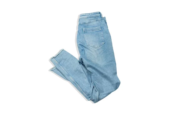 Jeans Azul Claro Isolado Fundo Branco — Fotografia de Stock