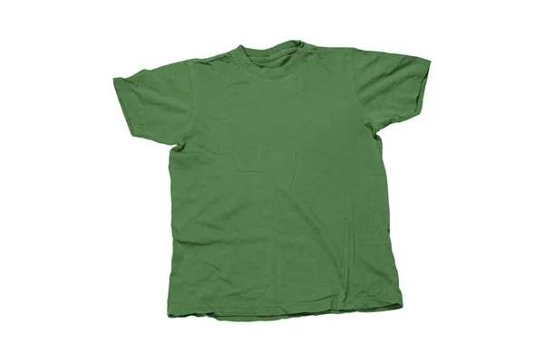 緑の綿の男女兼用Tシャツ 白い背景に隔離されたシャツ 白い上に空のモックアップシャツ — ストック写真