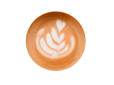 Üst görünüm latte sanat beyaz arka planda izole, kahve tasarımı şablonu bulanık