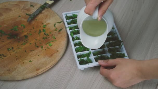 Diy Výroba Kostky Ledu Olej Krok Tři Zblízka Ženské Ruce — Stock video