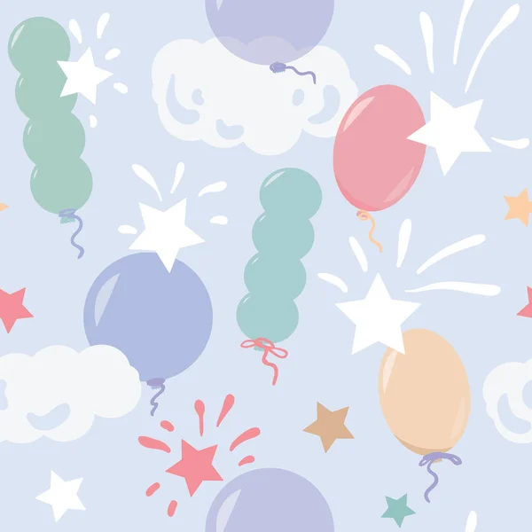 Vector simless pattern with colorful balloons,confetti,fireworks,stars. Design for wallpaper,cover,textile,fabric,web, birthdat postcard