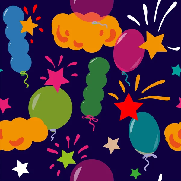 Векторний Безшовний Візерунок Різнокольоровими Кульками Конфітті Феєрверками Зірками Дизайн Шпалер — стокове фото