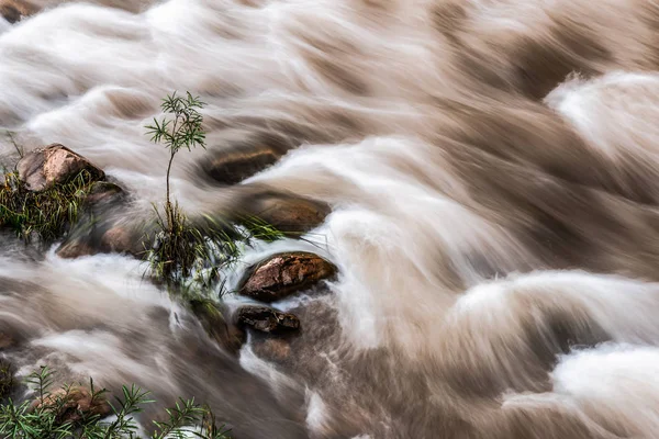 Uzun Pozlama Etkisi Tropikal Yağmur Ormanları Nehirden Kahverengi Çamur Hareket — Stok fotoğraf