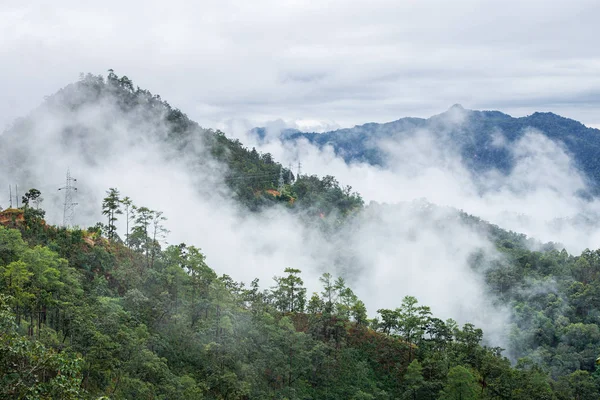 Luftaufnahme Des Regenwald Berges Mit Nebel Und Wolken Der Wintersaison — Stockfoto