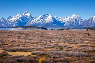 Grand Teton ve Moran Dağı, Wyoming 'in karla kaplı zirvesi.