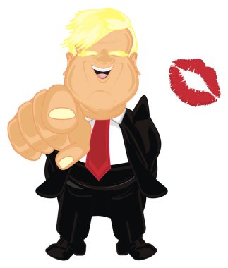 siyah takım elbise ve büyük kırmızı öpücük gülümseyen patron