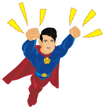 süper kahraman ile yanıp söner uçuyor gülümseyen