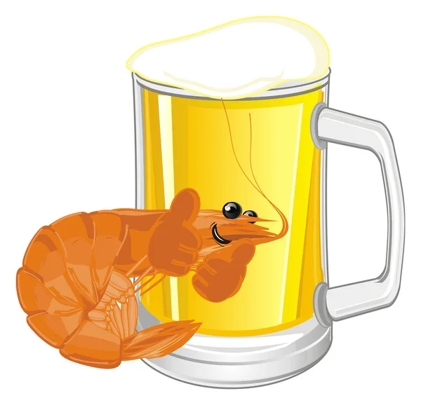 Camarão Laranja Feliz Com Copo Cerveja — Fotografia de Stock