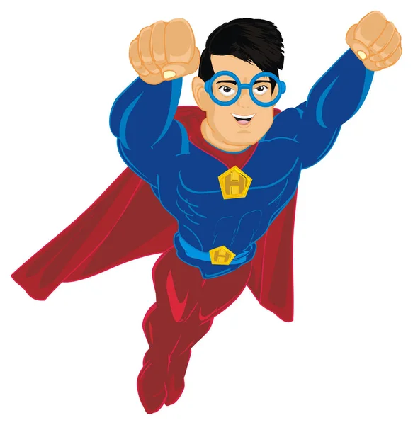 Super Herói Sorrindo Voando Óculos Azuis — Fotografia de Stock
