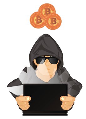 hacker birçok bitcoins ile dizüstü bilgisayar ile