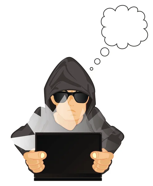 Hacker Mit Laptop Sitzen Und Nachdenken — Stockfoto