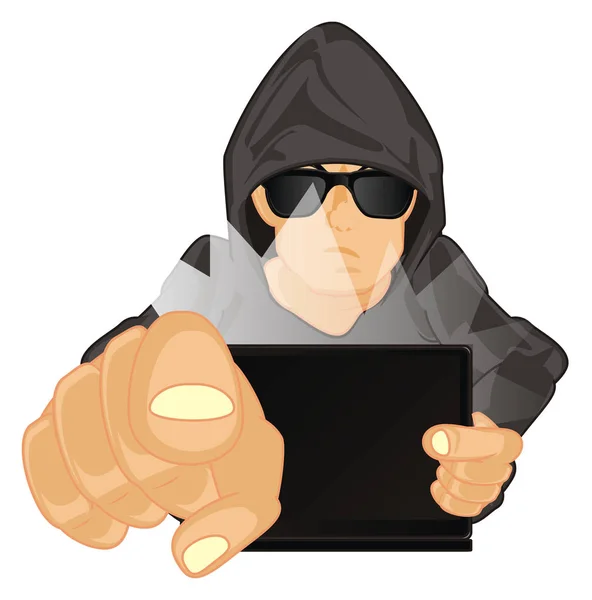 Hacker Met Laptop Toon Gebaar — Stockfoto
