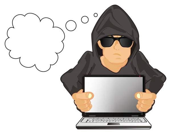 Hacker Met Laptop Schone Teken — Stockfoto