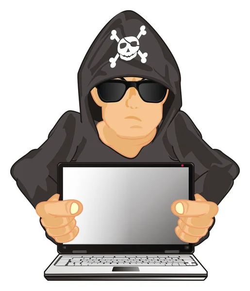 Hacker Laptop Pirate Symboly Své Kápě — Stock fotografie