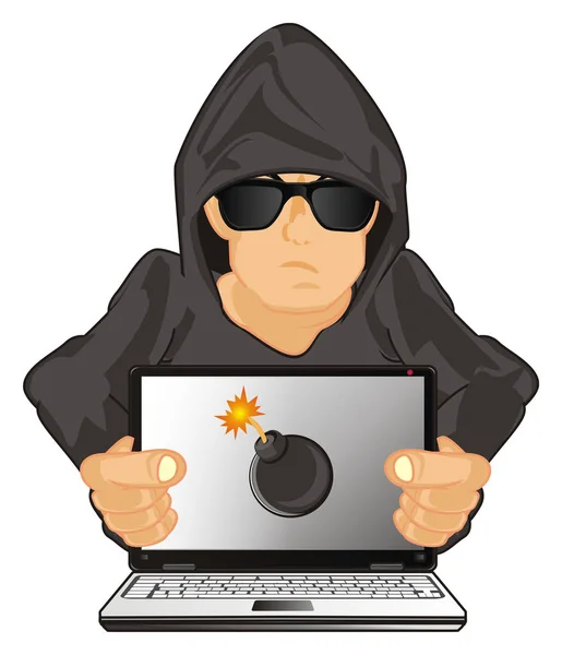 Hacker Met Laptop Bom — Stockfoto