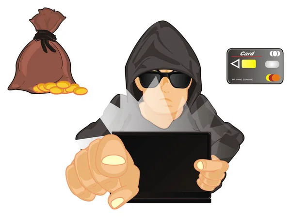 Hacker Med Laptop Och Kort Med Pengar — Stockfoto