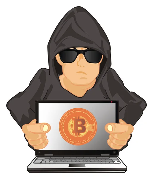 Hacker Con Portátil Con Bitcoin — Foto de Stock