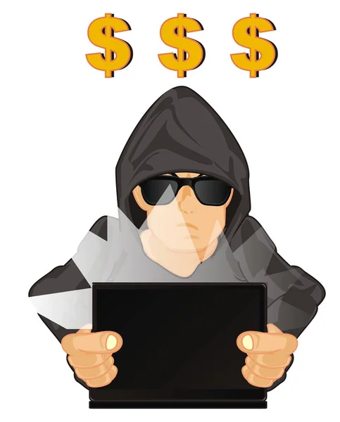 Hacker Laptop Zlaté Symboly Peněz — Stock fotografie