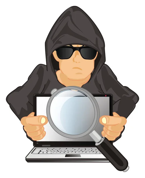 Hacker Med Laptop Söka Något — Stockfoto