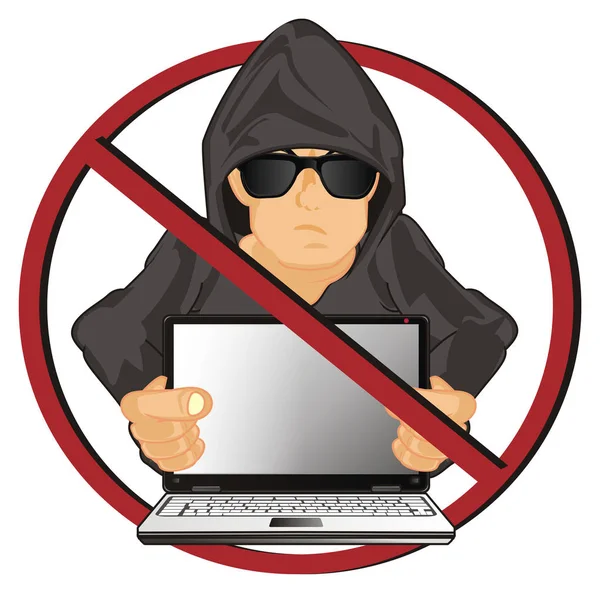 Хакер Ноутбуком Красный Запрет — стоковое фото