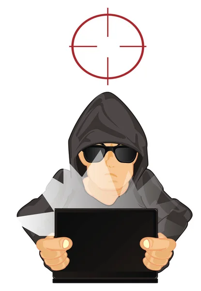 Хакер Ноутбуком Большим Красным Прицелом — стоковое фото