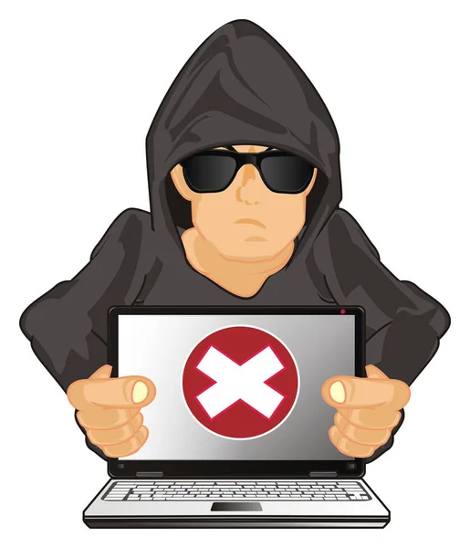 Hacker Met Laptop Met Gesloten Teken — Stockfoto