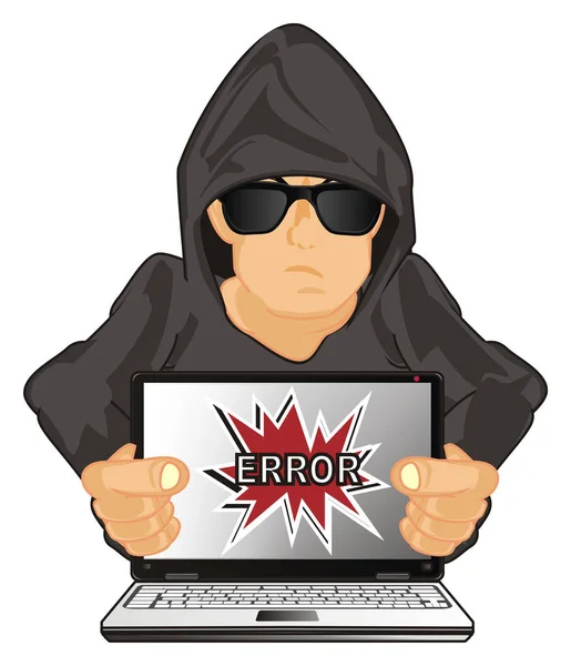Hacker Med Laptop Och Fel Tecken — Stockfoto