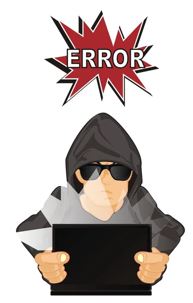 Hacker Med Laptop Och Bildtext Med Ordet Fel — Stockfoto