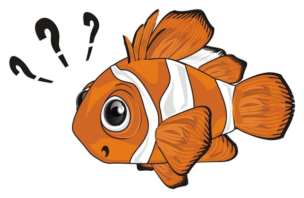 Orangefarbener Clownfisch Überrascht Mit Fragezeichen — Stockfoto