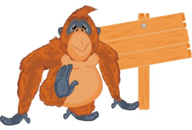 komik turuncu orangutan ile temiz ahşap bayrak