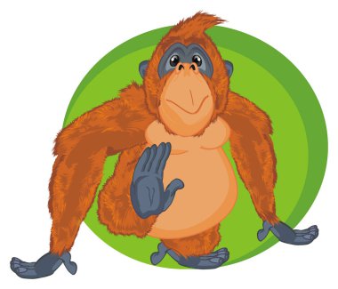 komik turuncu orangutan ve yeşil işareti
