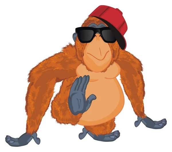 时髦滑稽橙色猩猩在盖帽和太阳镜 — 图库照片