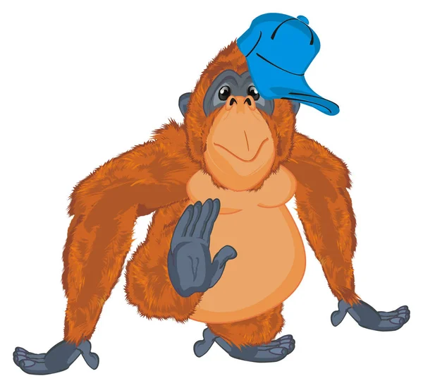 funny orange orangutan boy in blue cool cap