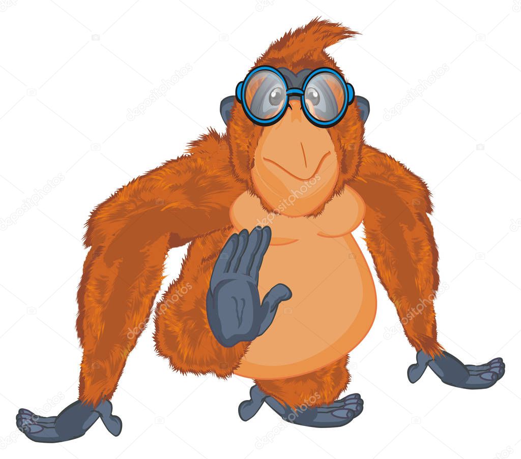 funny orange orangutan in funny blue glasses
