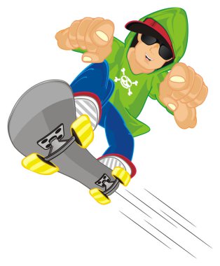 Trendy adam çizgilerle kaykay binmek