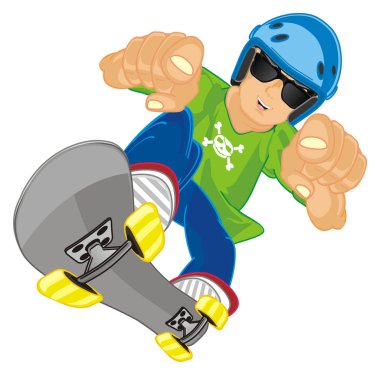 Trendy adam mavi kask ile kaykay binmek