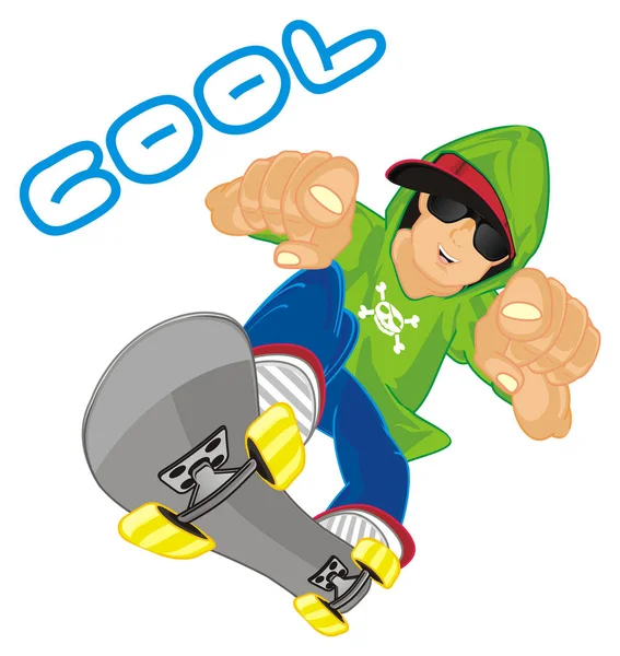 trendy guy ride on skateboard with word cool