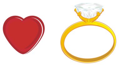 altın yüzük ve kırmızı kalp