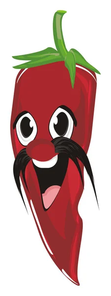 Boldog Piros Chili Paprika Fekete Bajusz — Stock Fotó
