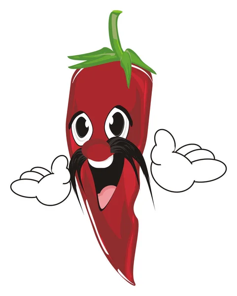 happy red chili pepper with mustache and two hands