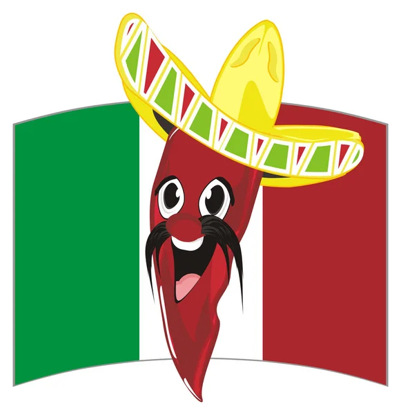 Boldog Piros Chili Paprika Sombrero Aztékok Zászló — Stock Fotó