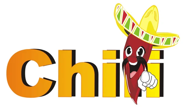 Chile Rojo Feliz Sombrero Echar Vistazo Palabra — Foto de Stock