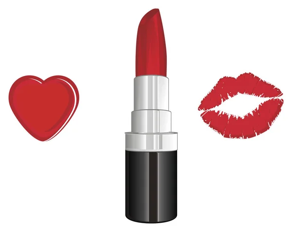 Lápiz Labial Rojo Con Beso Rojo Corazón — Foto de Stock