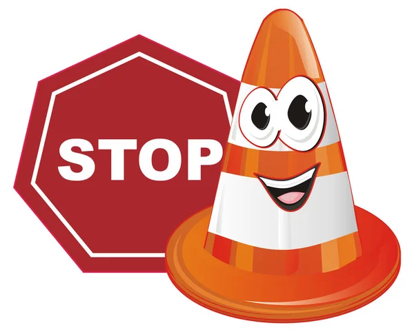 Divertente Cono Traffico Arancione Con Icona Stop — Foto Stock