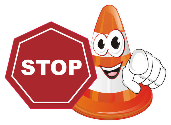 Оранжевый дорожный конус с красным знаком
