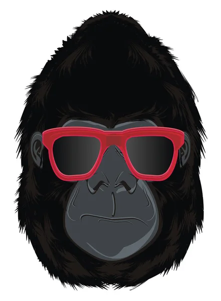 Böses Gesicht Eines Gorillas Mit Roter Sonnenbrille — Stockfoto