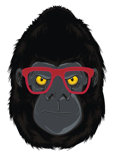 Böses Gesicht Eines Gorillas Mit Roter Brille — Stockfoto