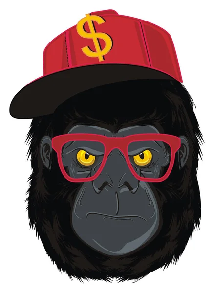 Rosto Mal Gorila Boné Vermelho Óculos — Fotografia de Stock