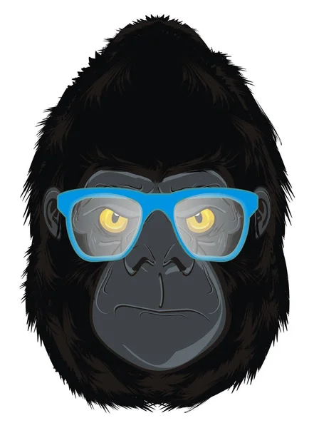 Böses Gesicht Eines Gorillas Mit Blauer Brille — Stockfoto