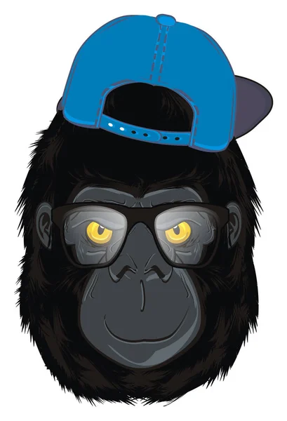 Cara Engraçada Gorila Boné Azul — Fotografia de Stock